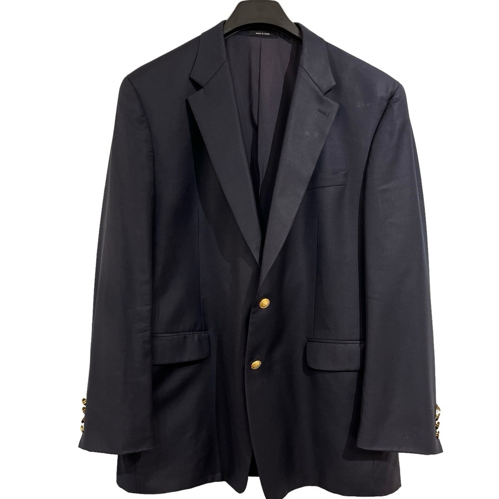 Lauren Ralph Lauren Blazer Mens 44L Blue Wool Gold Button Jacket Preppy Office